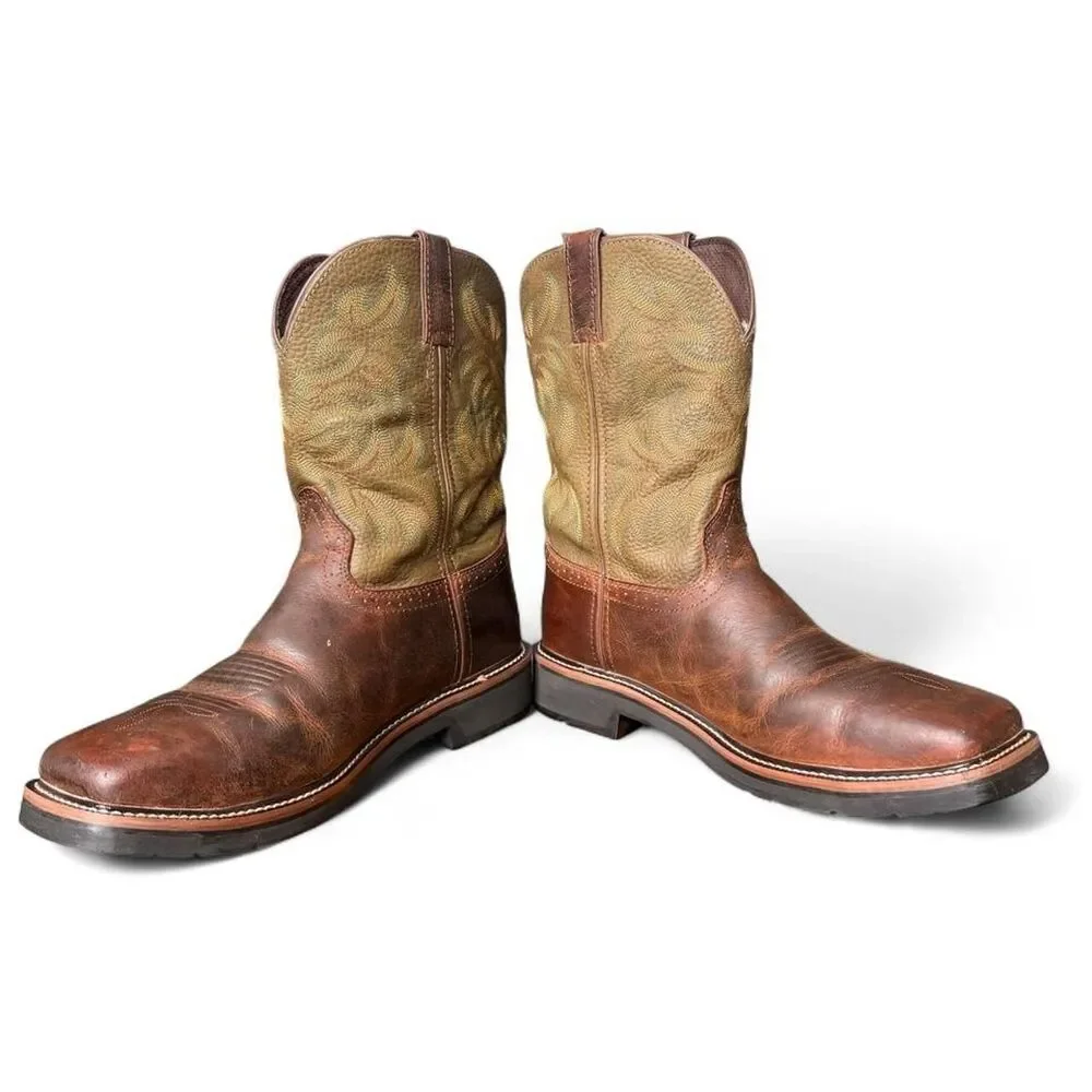 Justin Steel Toe Western Work Boots Men’s 12EE Brown Leather Wide Oil Resistant